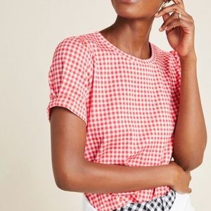Anthropologie gingham puffed sleeve shirt xs